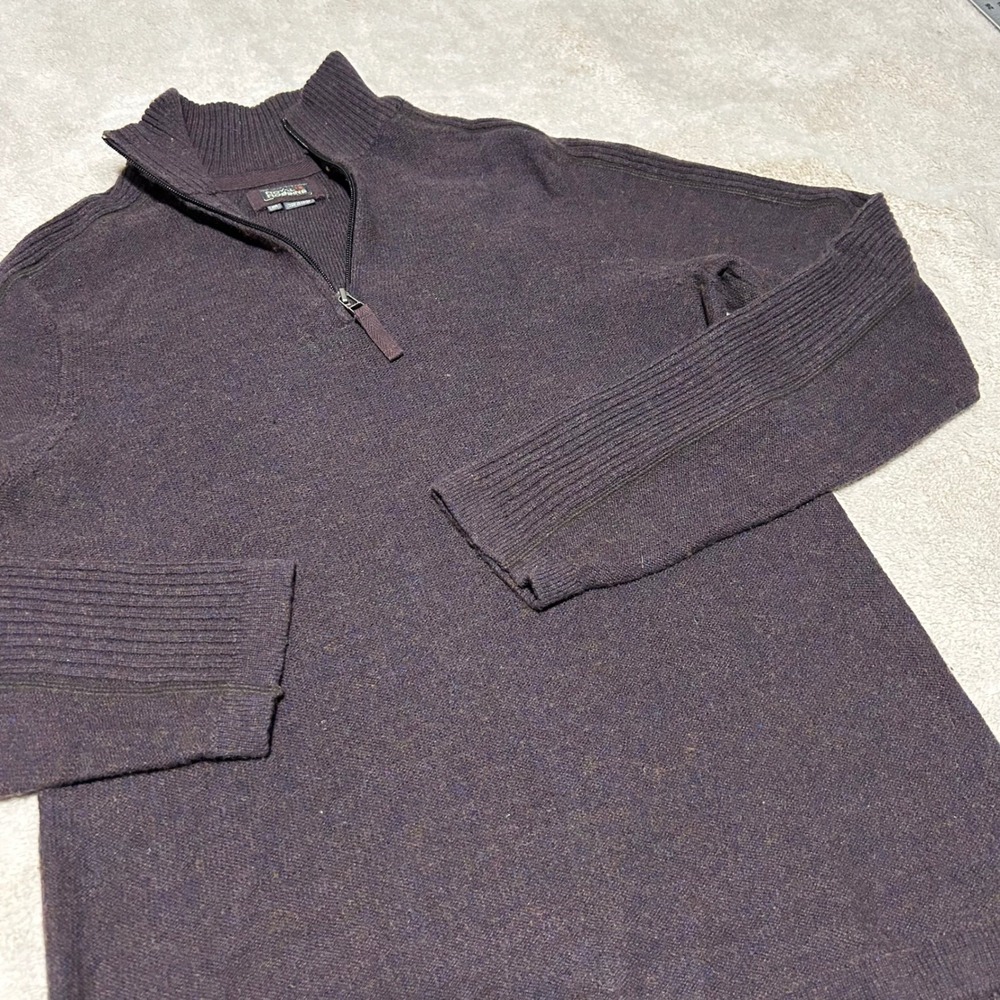Royal Robbins Sweater Mens M Brown Purple Wool Blend Quarter Zip Ribbed Pullover
